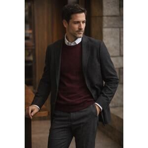 Black Brown 1826 Mens Sweater XL 100% Merino Fine Wool Crew Pullover Burgundy